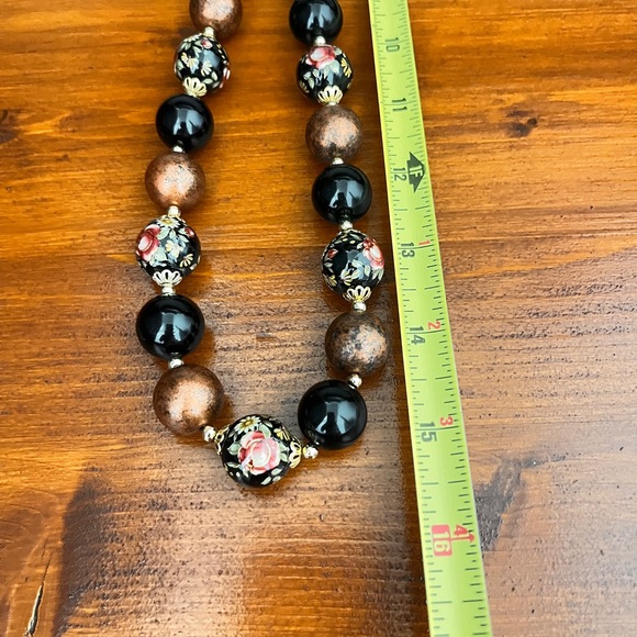 Vintage Signed JAPAN Black Brown Tensha Flowers Beads Beaded 31" Necklace. - Picture 13 of 13